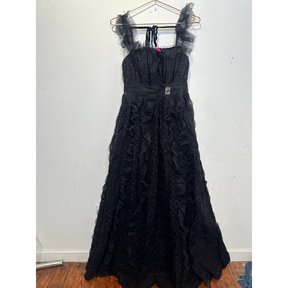FOR LOVE AND LEMONS Black Mesh Polka Dot Janelle Ruffled Dress size Small nwt - Picture 4 of 16